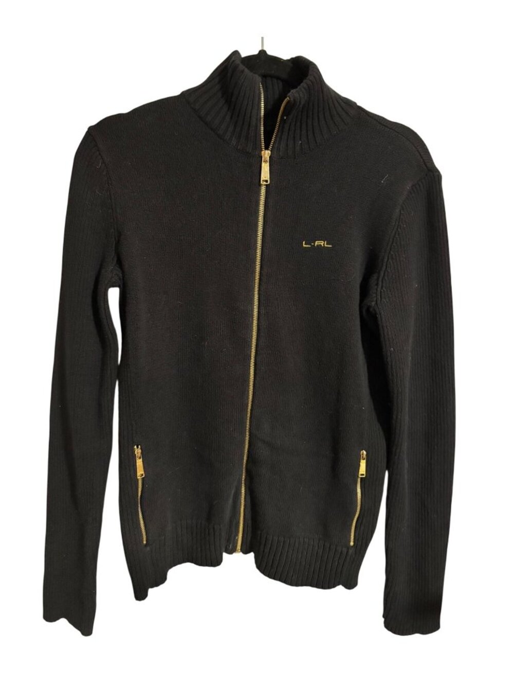 Lauren Ralph Lauren Black Label Gold Zipper Ribbed Mock Neck Ribbed Sweater M